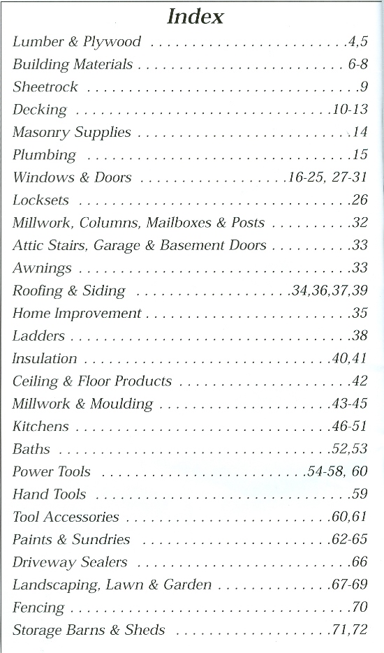 Beckerle lumber Source Book - Index