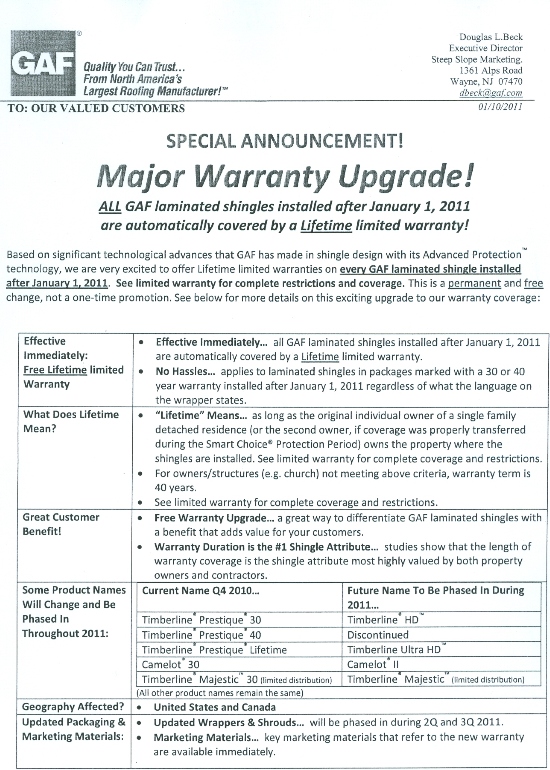 Beckerle Lumber - GAF - Roofing
                                          Lifetime Warranty            