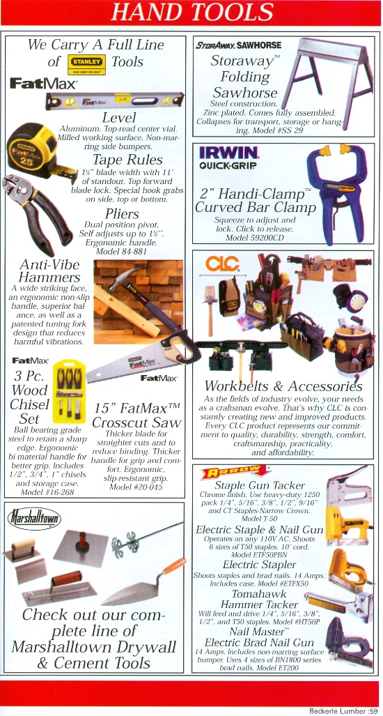 Beckerle Lumber Source Book - Hand Tools