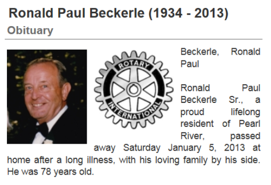 Ronald Paul Beckerle, Pearl River Business man dead:  12 Jan 2013