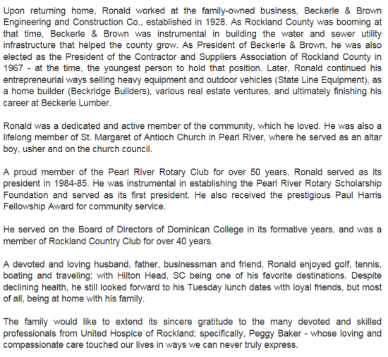 Ronald Paul Beckerle, Pearl River Business man dead:  12 Jan 2013
