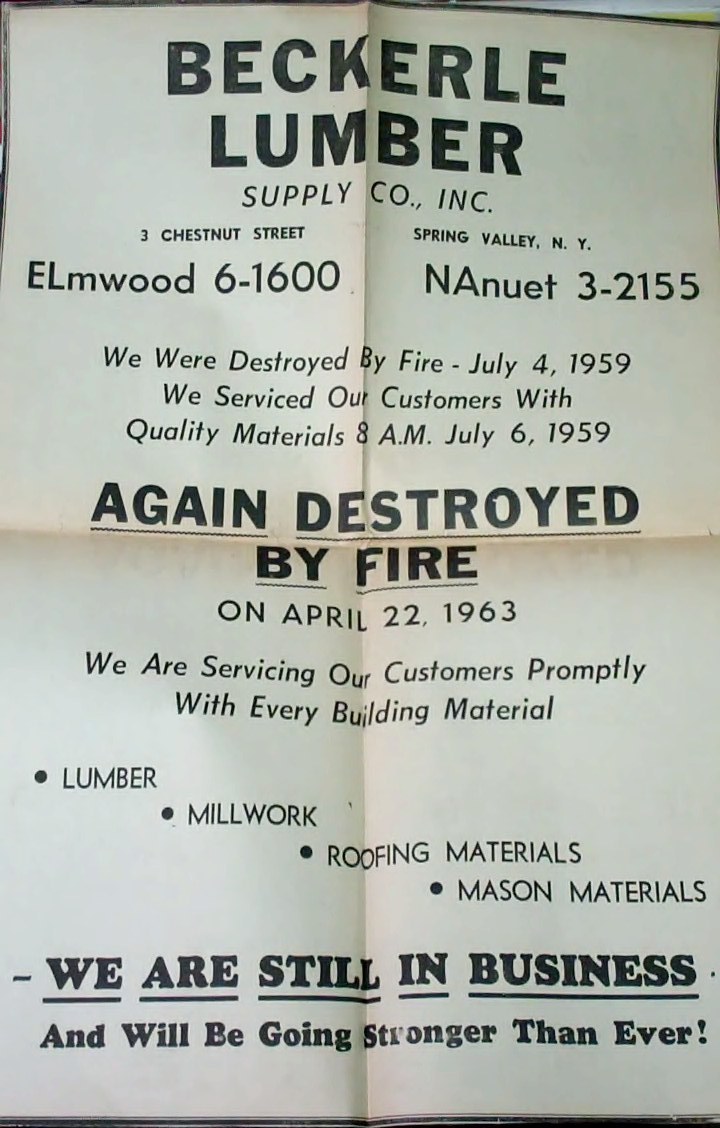 April 22nd 1963 AD regarding re-opening of beckerle lumber after fire
                   