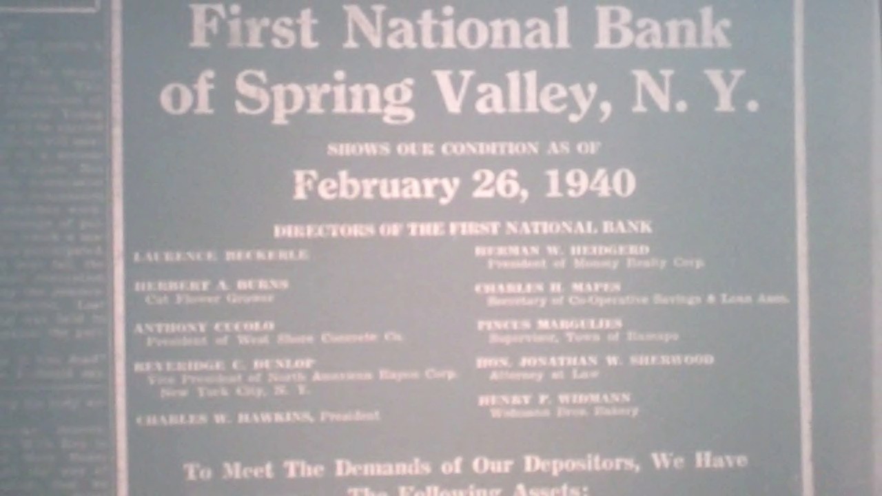 Rockland County Leader Article regarding Laurence Thomas Beckerle
               Board of Director for the First National Bank in Spring Valley
                  Feb 29 1940. 