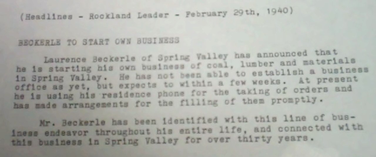 Rockland County Review Article text regarding Laurence Thomas Beckerle
                  Feb 29 1940. 